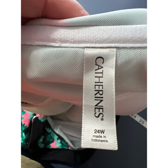 CATHERINES Plus One Piece Swimsuit SZ 24W Chevron Beach Resort Vacation Tropical - Picture 5 of 9